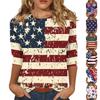 Women's Fashion Casual Three-quarter Sleeve Independence Day Printed Round Neck Top