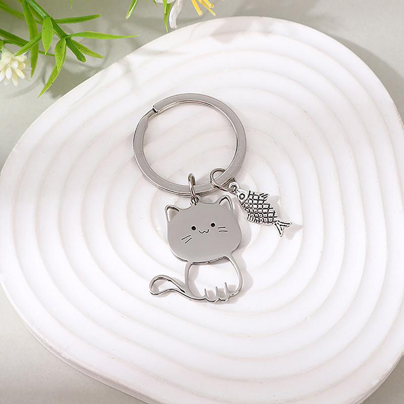 Забавный мультяшный брелок в виде рыбы-кота, пара влюбленных, брелок из нержавеющей стали, симпатичная подвеска, брелок на День святого Валентина, ювелирные изделия