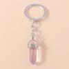 Ethnic Natural Hexagonal Colum Gemstone Sun Keychain Quartz Keyring Pendants for Car Key Handbag Decor Charm Jewelry Accessories