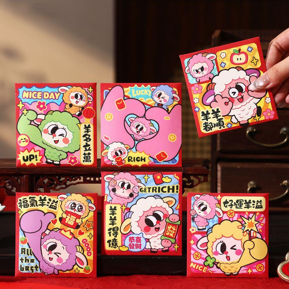 6Pcs Sheep Year 2027 Sheep Year Red Envelope Paper Lucky Money Bag Spring Festival