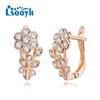 LSOOYH серьги-клипсы цвета розового золота, модные серьги для женщин, полые серьги-гвоздики с цветком кубического циркония, ювелирные изделия