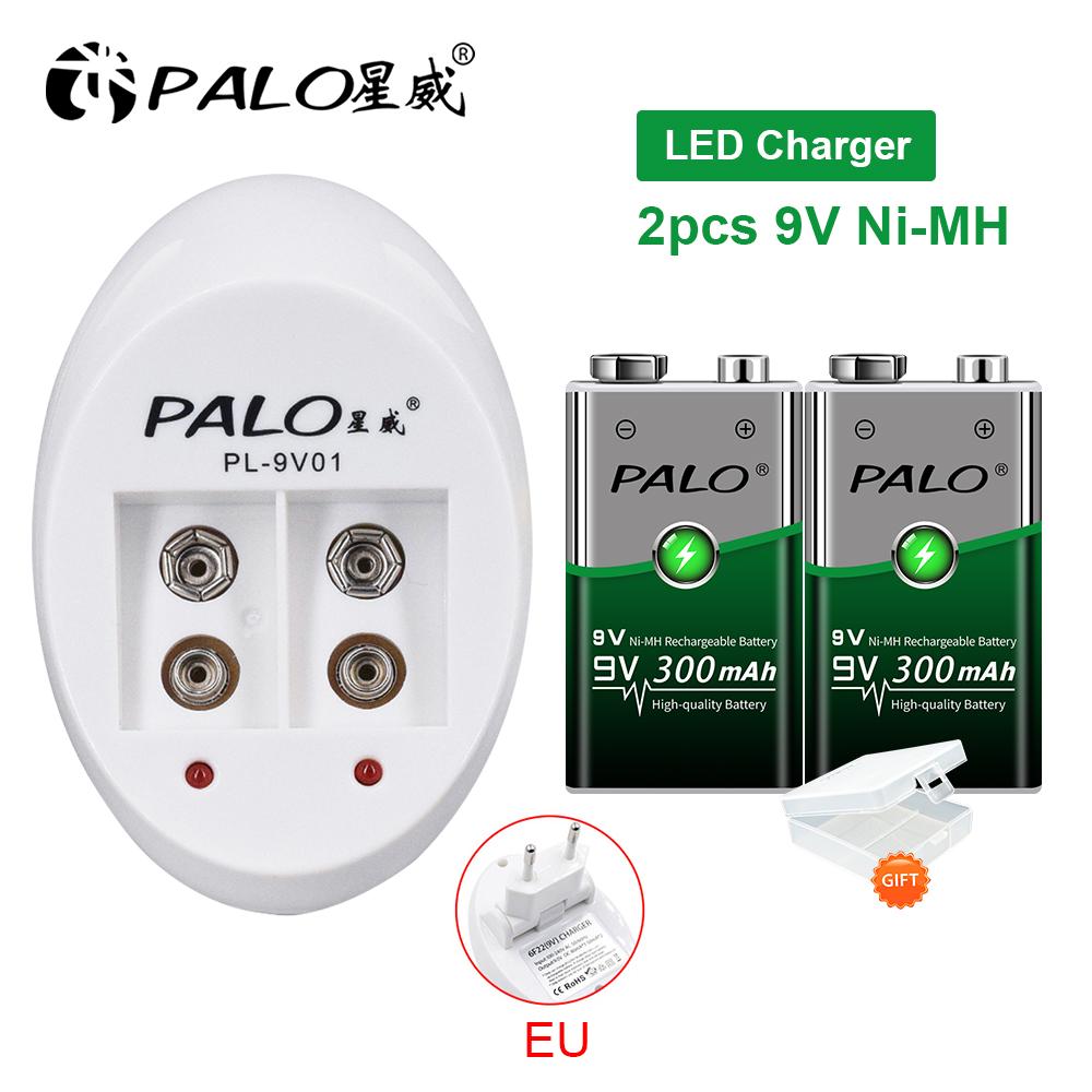 PALO 9V Battery Charger for 9V 6F22 Ni-MH Rechargeable Battery + 9V NI-MH 300mAh Rechargeable Batteries for Microphone