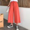 Women Summer Autumn Cotton Linen Pants High Waist Solid Color Wide Leg Cropped Pants