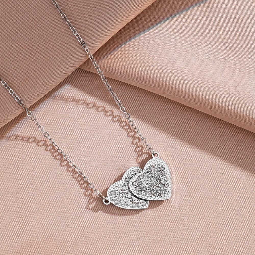 Magnetic Love Heart Pendant Necklace Rhinestone Heart Necklace Valentine's Day Gift