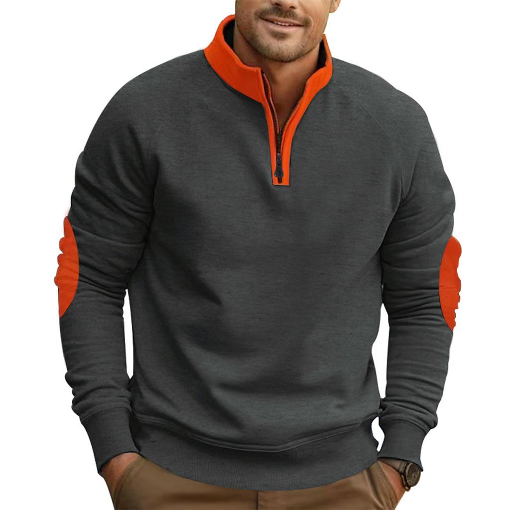 Men's Contrasting Color  Loose Casual Fleece  Stand Up Collar Pullover Half Zipper Long Sleeved Sweatshirt