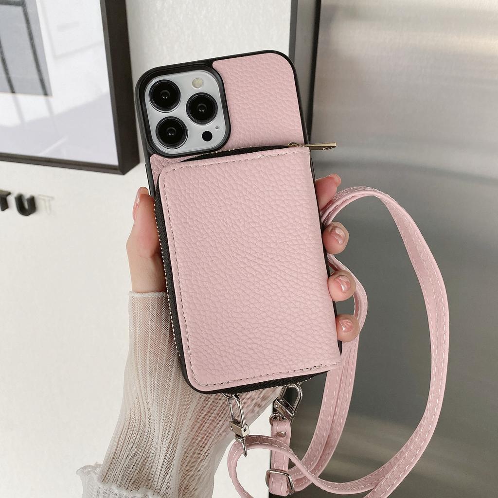Чехол-кошелек на молнии для iPhone 15 14 13 12 Mini 11 Pro XS Max X Plus с отделением для карт, ремешок через плечо, мягкий кожаный чехол