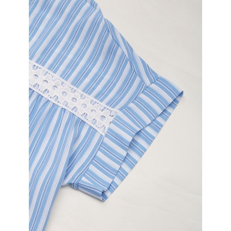 YYFS Women's Fashion Casual Summer Spring Stripe Print Short Sleeve V-Neck Blouses & Shirts