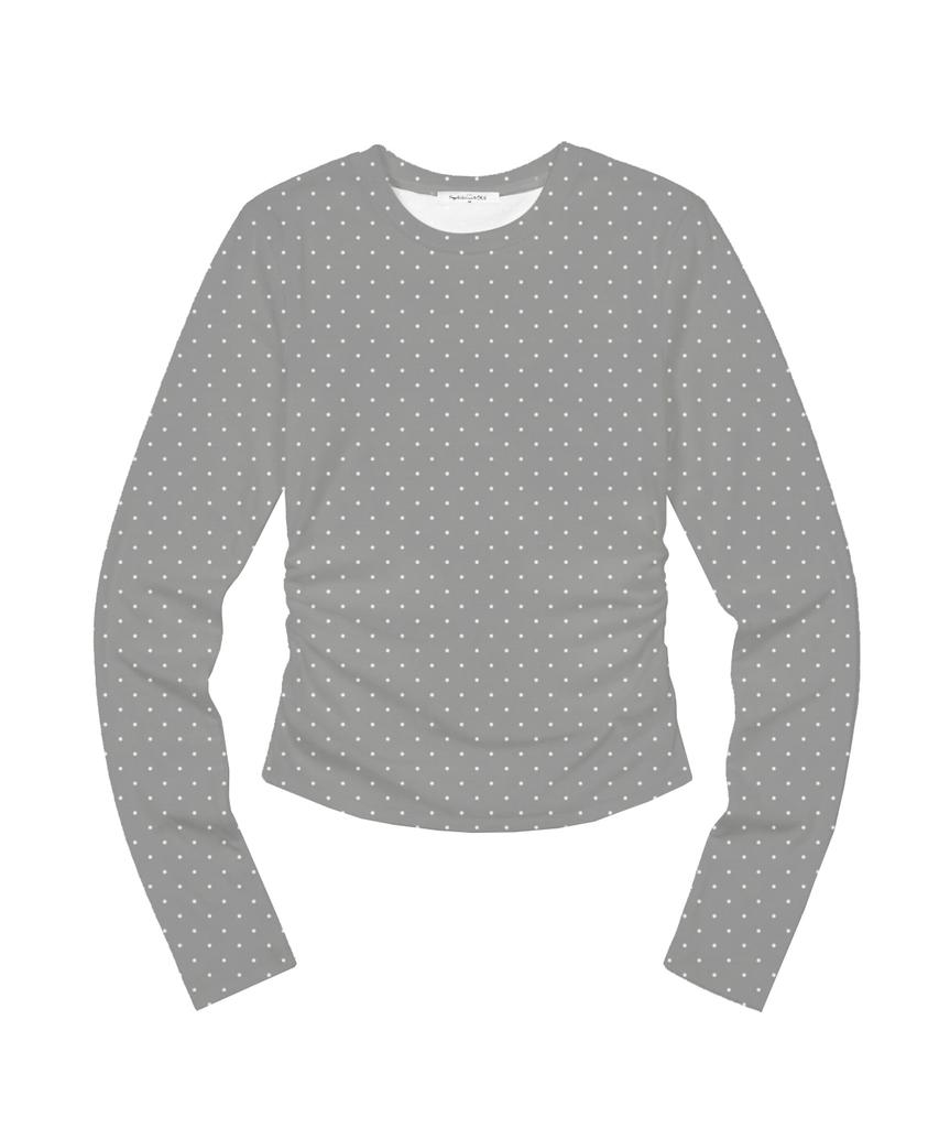 PAGESIISII Dot Full Print Slim Fit Shirred Long Sleeve [2 Colors]