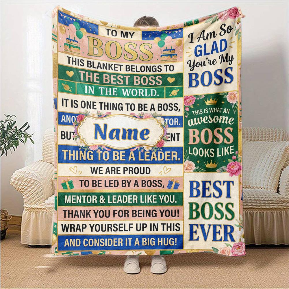 Boss Appreciation Blanket Personalized Name Blankets Soft And Comfortable Against The Skin Naps And The Office A Wonderful Gift For Friends Family And