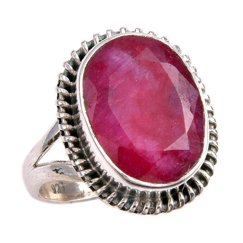 Красный Рубин(Смоделированный) Драгоценный камень Ручная работа 925 Стерлинговое серебро Подарочное кольцо Р.5.5 P1u91