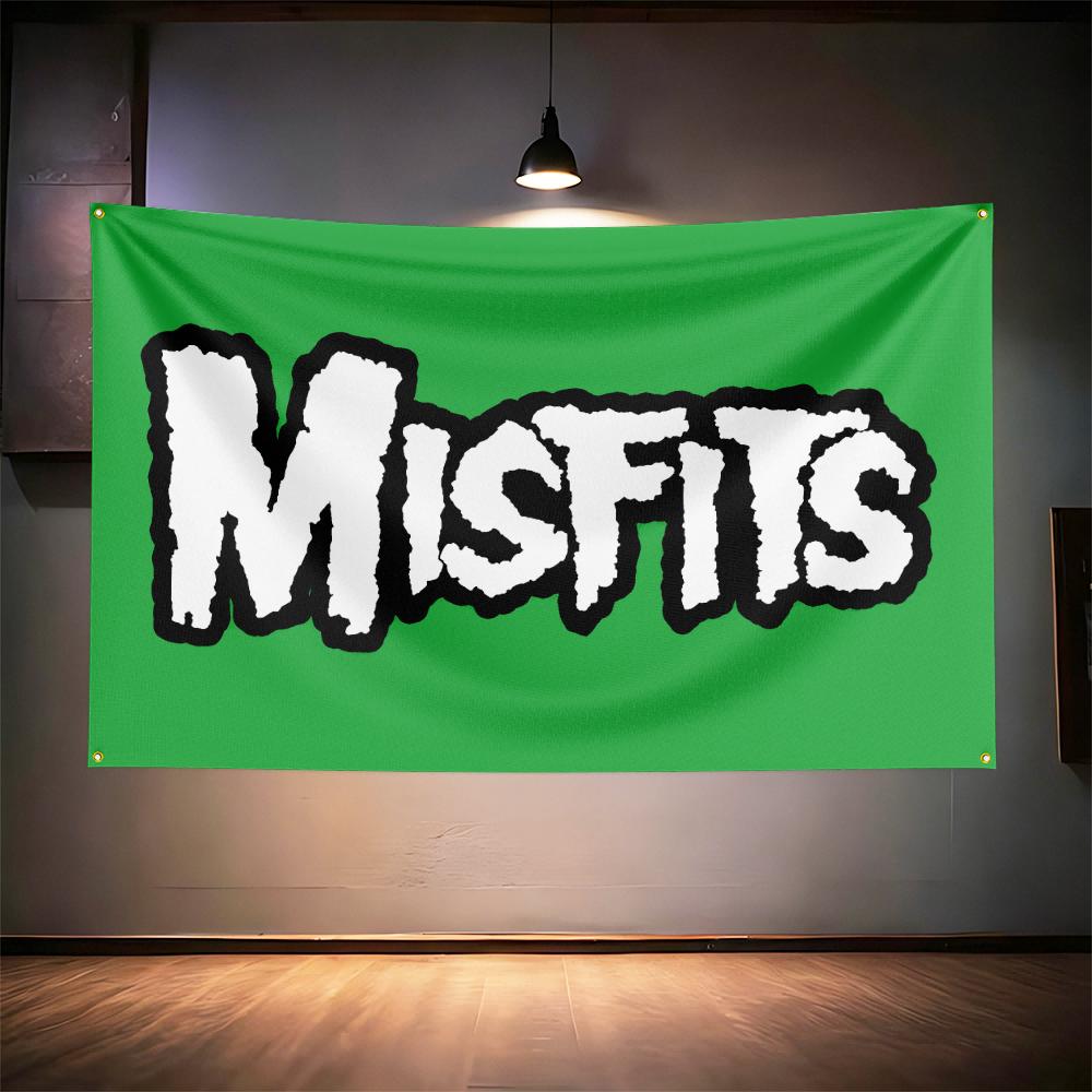 Флаг Рок-музыки 3x5 футов Для фанатов Misfits Баннер HD-печать Латунные люверсы Декор стены гаража, спальни, гостиной, общежития Гобелен