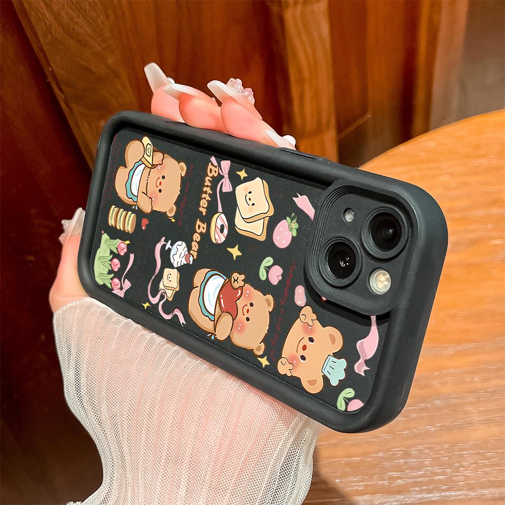 Для iPhone 16 15 Pro Max Redmi Note 13 12 11 Pro Samsung S23 FE S24 Plus S24 Ultra A52 A72 A54 мягкий силиконовый квадратный чехол для телефона с милым мультяшным медведем