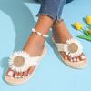 Women's Fashion Trend Non-slip Wear Comfort Linen Sunflower Flat Soft Sole Flip-flops