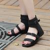 Retro Roman Shoes Belt Buckle Peep Toe Flat Sandals Cover Heel Side Zipper Inner Increase Cool Boots Women's Wedge Shoe