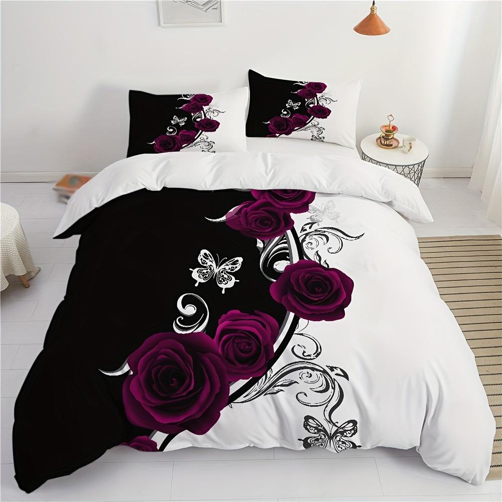 Red Roses Bedding Set Printed Duvet Cover With pillowcase Valentine's Suitable for Adults Home
