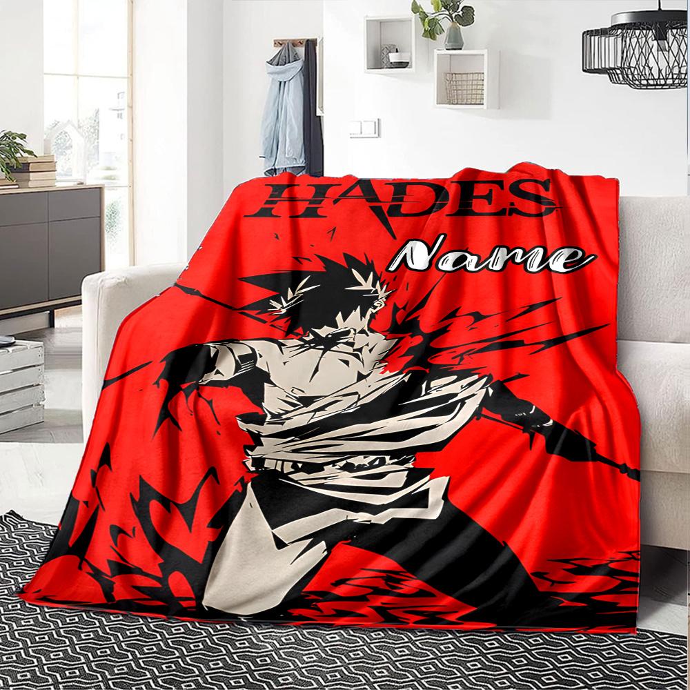 Hades Warrior In Action With Fiery Background Throw Personalized Blanket Personalized Text Comfortable Texture For Sofa Couch Office Bed Picnics Four