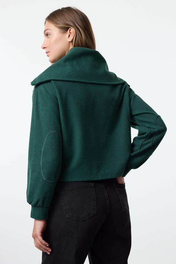 Women's Fashionable Stylish Sweatshirt Emerald Green Thessaloniki Knitwear Look Polo Neck Zippered Regular Knitted Sweatshirt