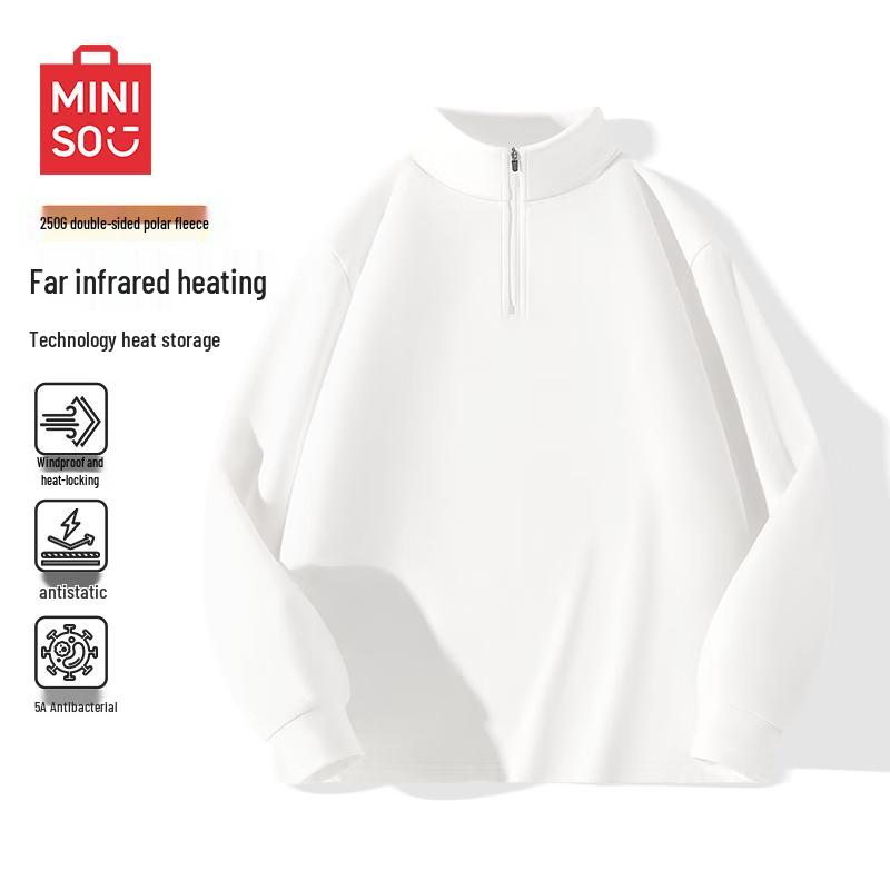 MINISO Мужская термофутболка с флисовой подкладкой, воротником-стойкой и молнией на половину длины