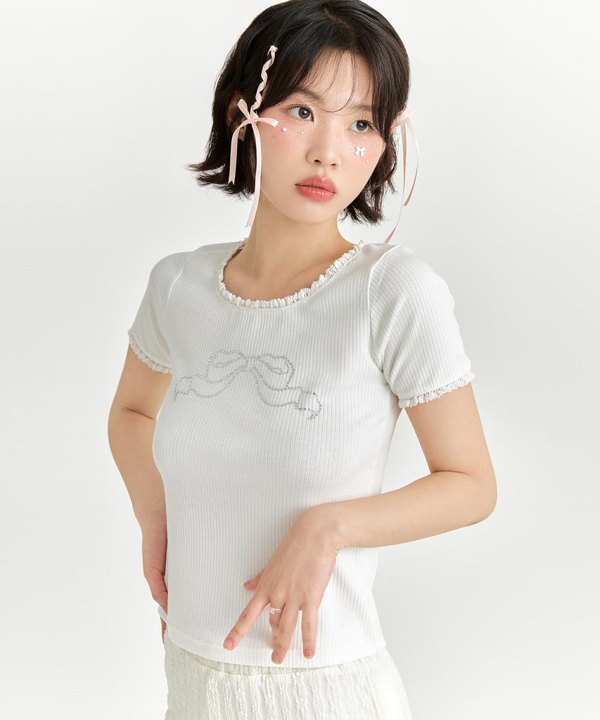 ADOREBELLE Ribbon Cubic T-Shirt - White