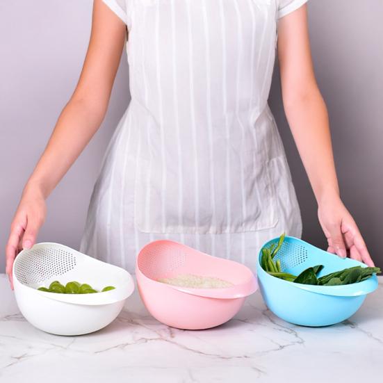 Корзина для мытья и слива риса Легкая Пищевой пластик Двухслойные дренажные отверстия Хранение овощей и фруктов Кухонная корзина