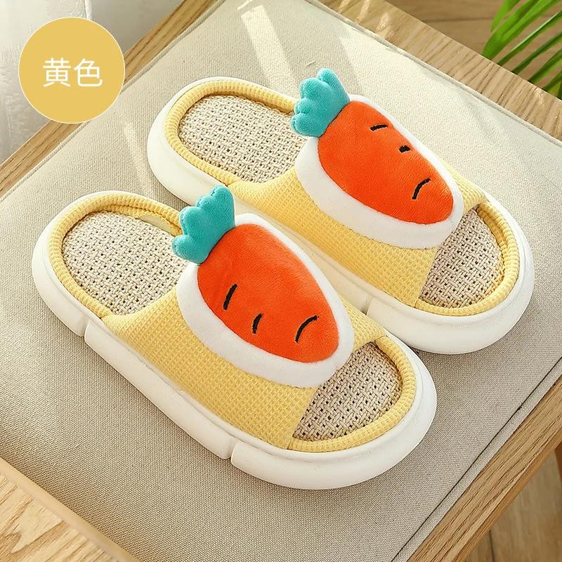 Спальня Милый Мультфильм Морковь Женские Конопляные Тапочки Весна Лето Дышащие Женские Льняные Шлепанцы Пол Пары Обувь