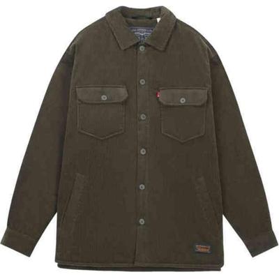 Levis Простая Удобная Универсальная Повседневная Вельветовый Воротник Длинный Рукав Хлопковая Куртка Мужская Куртка Зеленая 002PW-0002