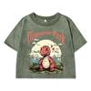 Dinosaur Park Cartoon Print Women Washed Short T Shirts Summer Fashion T Shirts Airy O-Neck Tee Shirts Soft Oversize Clothes