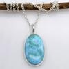 Овальный Кабошон Натуральный Ларимар (12,76 карата) Ювелирные изделия из стерлингового серебра 925 пробы с подвеской из драгоценного камня для женщин или девушек