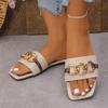 Fashion Ladies Shoes 2025 Fashion Open Toe Women's Slippers New Metal Decoration Daily Plus Size Light Best Seller Flat Slippers Zapatos