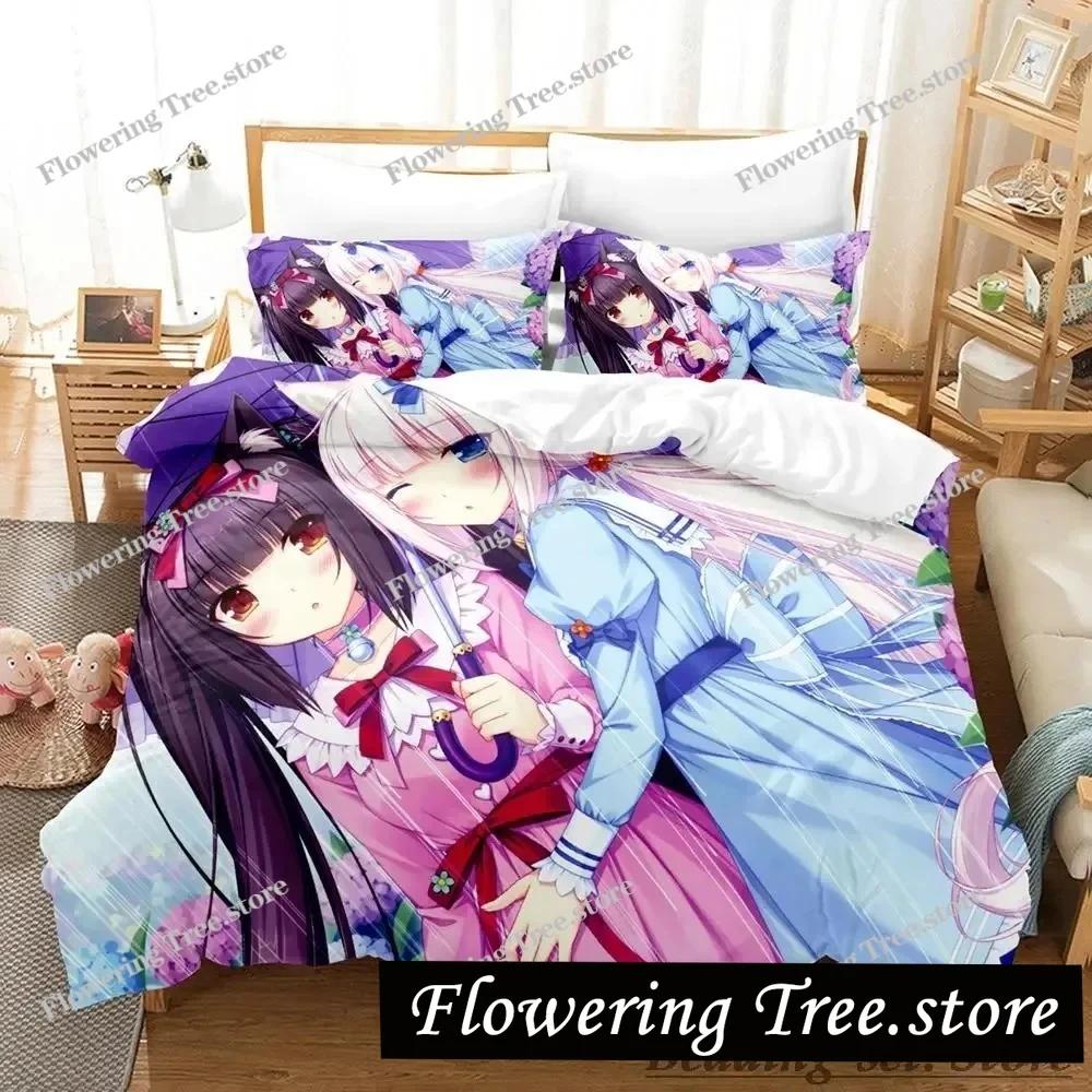 Каваий комплект постельного белья Nekopara Односпальный Полуторный Двуспальный Кинг-сайз Комплект для кровати Взрослый Детский Спальня Комплекты пододеяльников Аниме Parure De Lit Bed