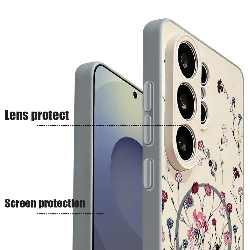 Ретро-чехол с розовым цветочным узором для Samsung Galaxy S26 Ultra S25 Edge S24 Plus S23 FE S22 A54 A55 A56 5G, магнитный, для MagSafe, матовый чехол.
