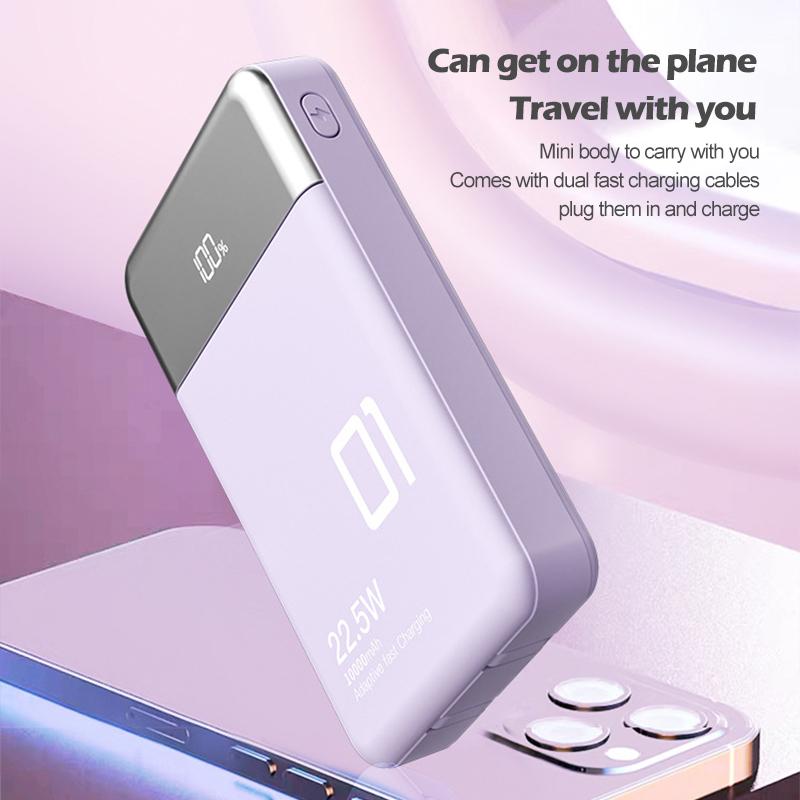 Power Bank 10000 мАч Портативный 22,5 Вт Быстрая зарядка Внешнее зарядное устройство с кабелем Mini Powerbank для iPhone Huawei P40 Xiaomi
