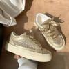 Модные летние женские блестящие низкие кроссовки, новые туфли на шнуровке и платформе для увеличения роста, для женщин, повседневная женская обувь для ходьбы