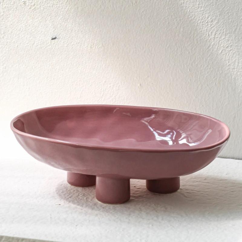 Фруктовая тарелка для дома Креативная салатница для фруктов Настольная конфетница Современная минималистская кухонная посуда Трехногая с высокими ножками