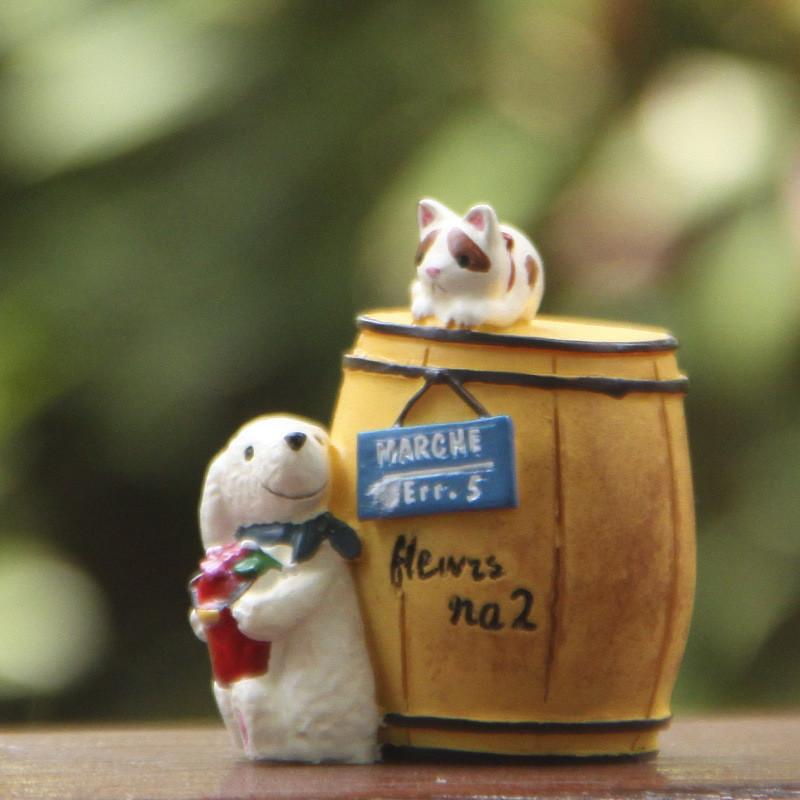 Cartoon Cute Wine Barrel Cat And Dog Mini Model Ornament For Garden Decoration