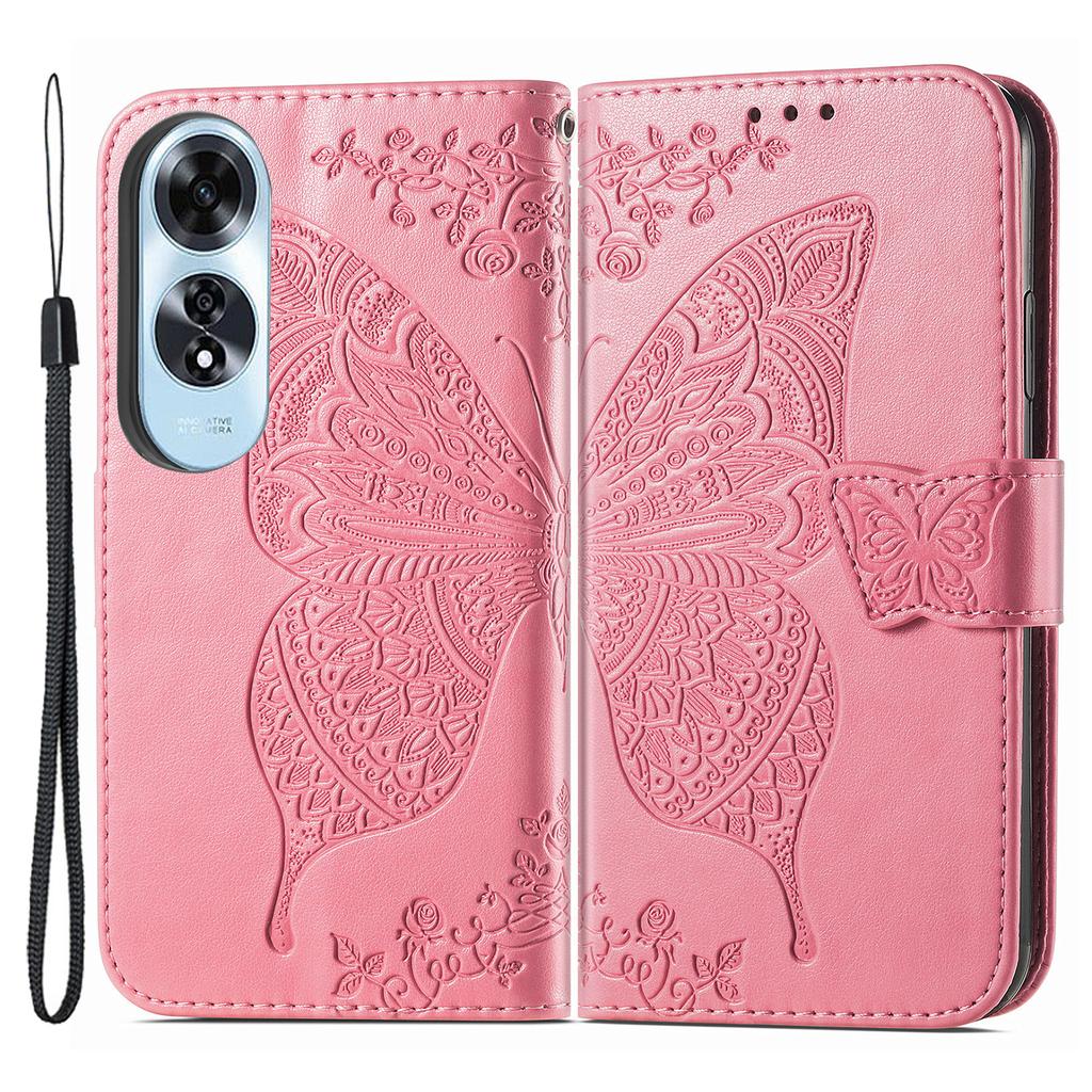 Для Oppo A60 4G Чехол с тиснением бабочки из ПУ кожи, подставка, ремешок на запястье, кошелек, чехол для телефона