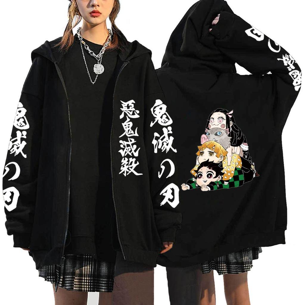 Anime Demon Slayer Kamado Nezuko And Kamado Tanjirou Printed Hooded Men Women Zip Hoodies Harajuku Sweatshirt Male Zipper Jacket