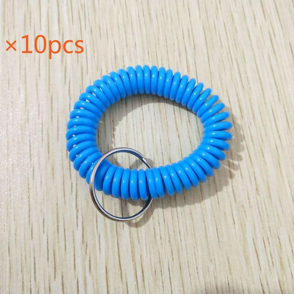 10 шт. Спиральный браслет-брелок Lucky Line 2" на запястье с кольцом для ключей из стали, Многоцветный гибкий браслет-брелок на запястье, Растягивается до 12",
