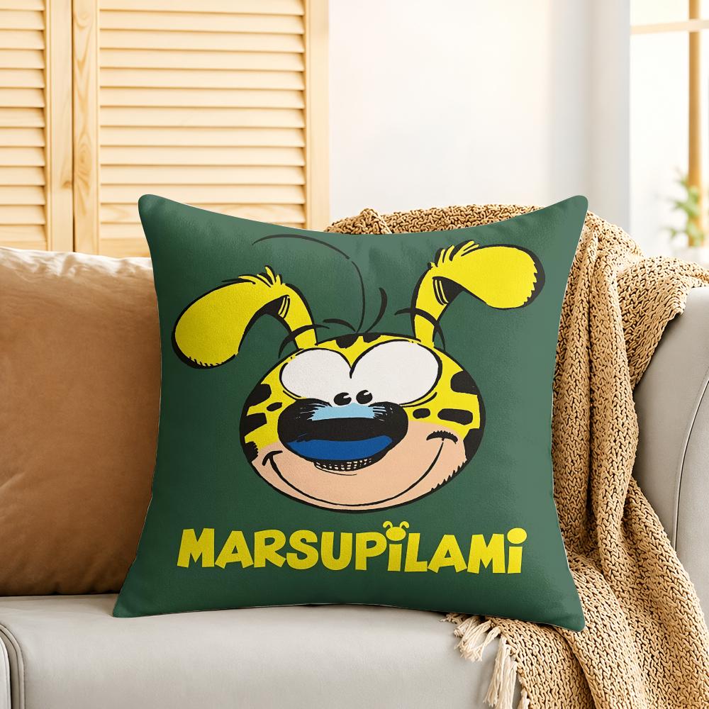 MMarsupilami Anime Cushion Cover Silky Short Plush Invisible Zipper Dustproof Sofa Pillow Case For Home Decor