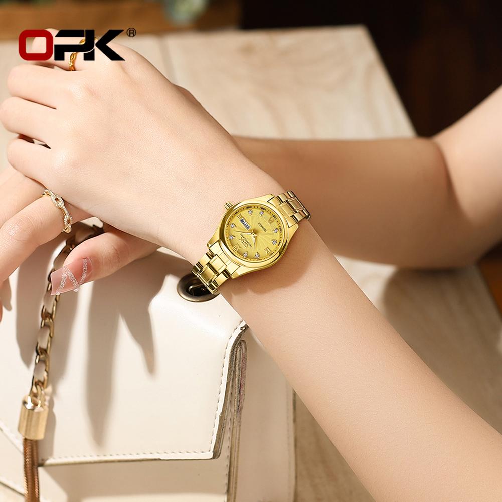OPK 8103 Classic Women's Watches Stainless Steel Waterproof Calendar Luminous Ladies Wristwatch Original Quartz Watch for Woman
