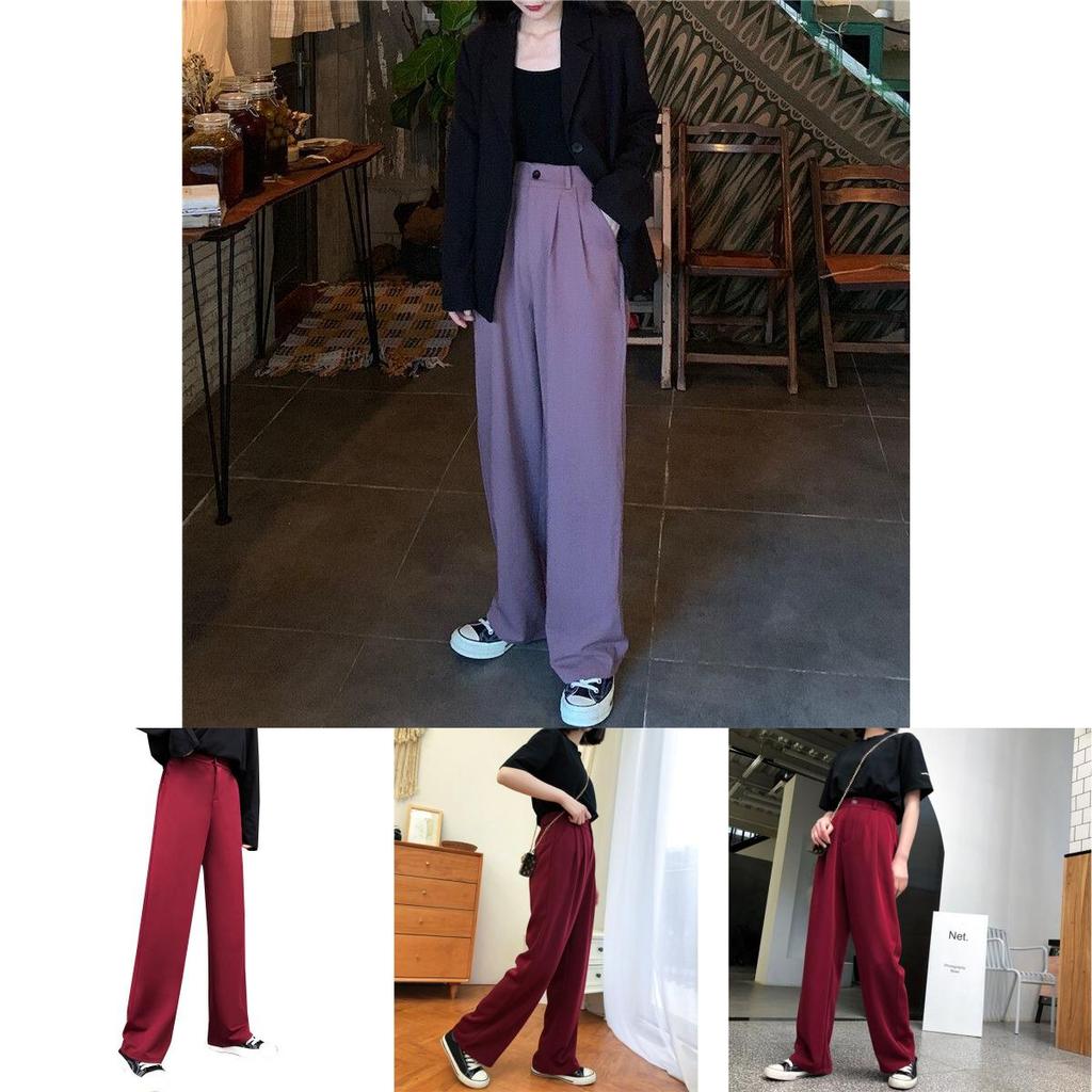 Stylish High-waist Suit Pants In Solid Colors For Casual Wide-leg Comfort