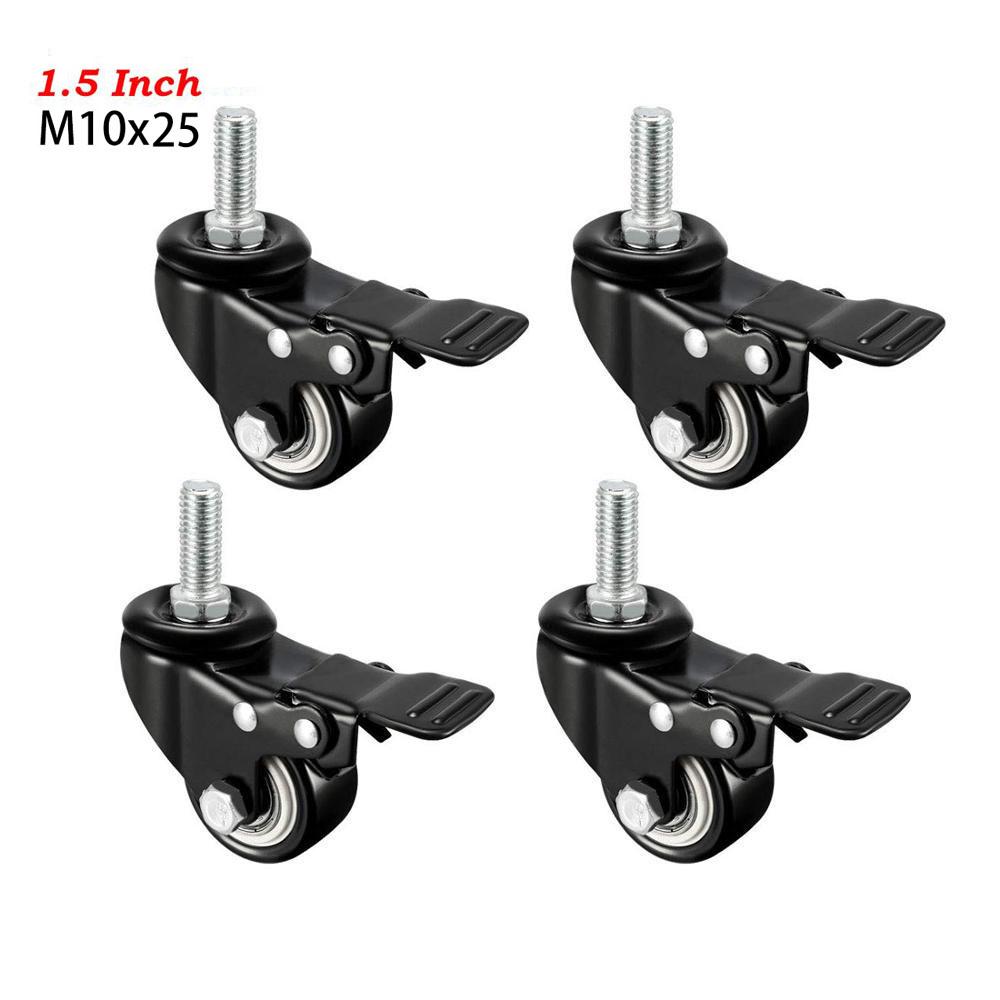 4 шт. сверхмощные поворотные ролики 1,5 "/2" с резьбовым стержнем с тормозной тележкой, мебельный ролик M8/M10 с резьбовым стержнем
