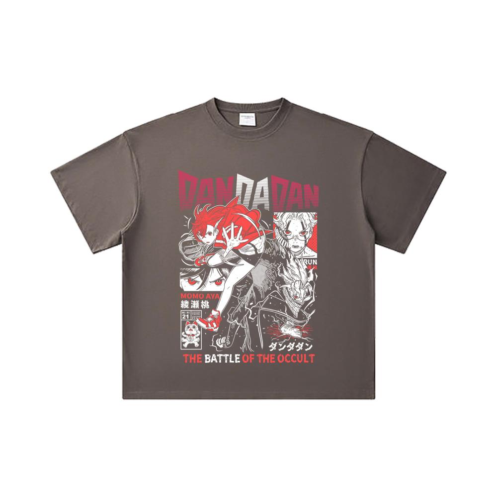 260 GSM Double Yarn 32 Count 100% Cotton DanDaDan V4 Occult Battle Print Unisex Heavy Cotton T Shirt