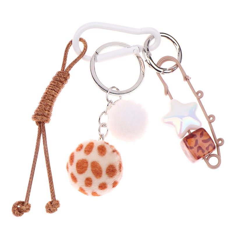 Creative Leopard Print Fur Ball Pin Keychain Knot Simple Braiding Rope Knot For Girls Bag Pendant Hanging Decoration