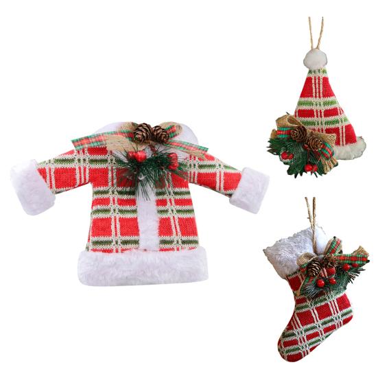 Christmas Tree Ornaments Buffalo Plaid Stocking Sweater Hat Hanging Decoration for Holiday Tree Home Decor