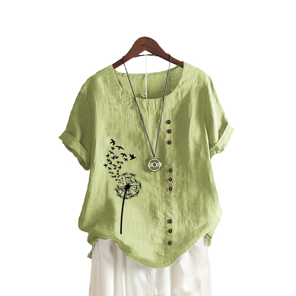 Женская свободная рубашка большого размера, женская повседневная блузка с круглым воротником и принтом, летняя модная блузка с коротким рукавом