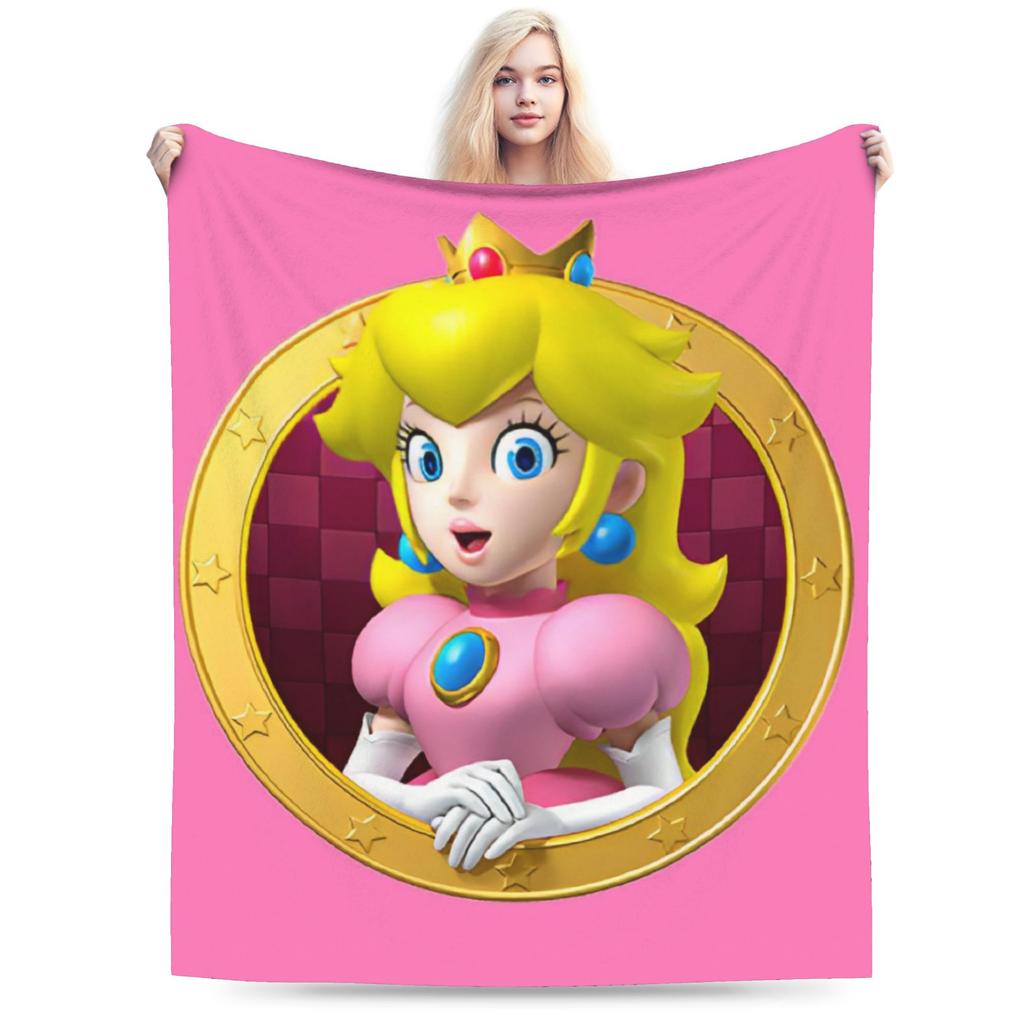 Princess Peach Star Fleece Throw Blanket Super Marioo Blanket for Home Office Super Warm Bed Rug