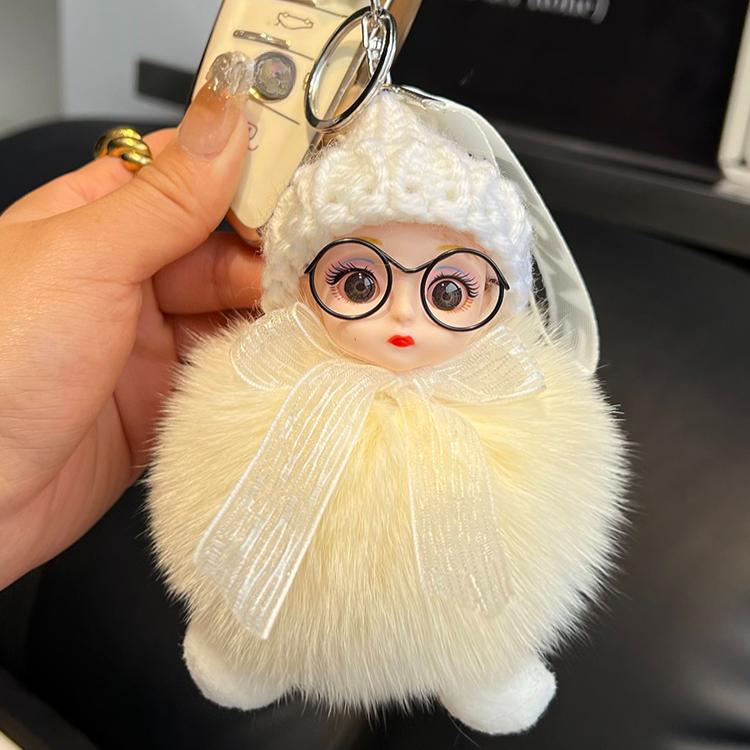 Кукла из натурального лисьего меха Брелок-подвеска для автомобиля Милая плюшевая кукла Кукла Подвеска для сумки-книги Кукла Подарок для пары