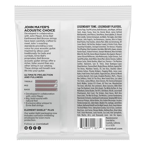 ERNIE BALL Earthwood Bell Bronze 2346 Medium Light (12-54) Acoustic Guitar Strings, Designed by John Mayer, for a Powerful, Rich Sound and the Ultimat