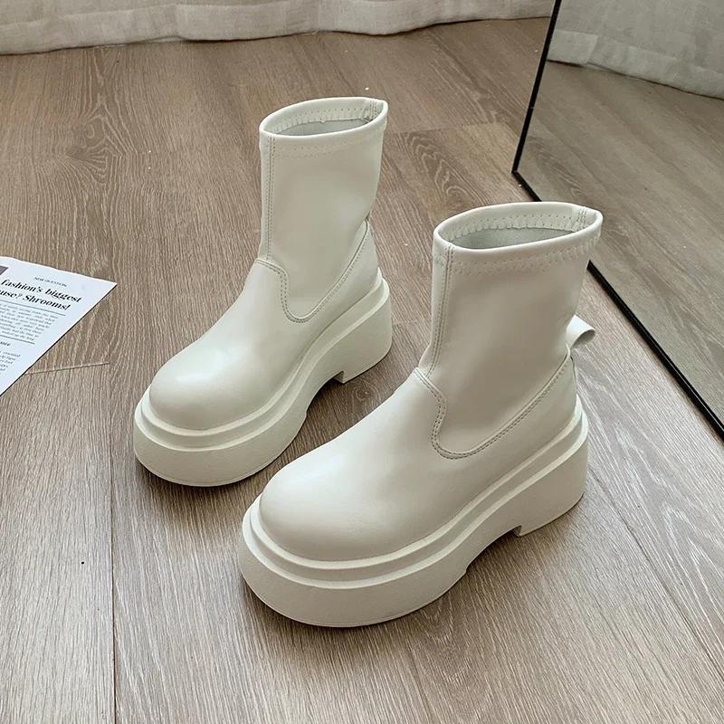 Platform Flats Women Ankle Boots Fashion Elegant Back Zippers Shoes Autumn Winter Women's Morder Short Booties